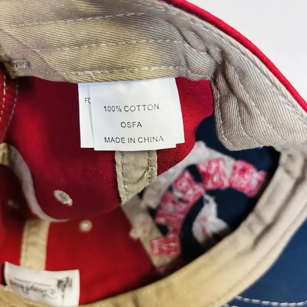 DISNEY. ADULT BLUE/RED/BIEGE DISTRESSED DISNEY STRAPBACK HAT - Very Clean.